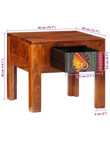 Comodino 40x40x36 cm in Legno Massello di Acacia
