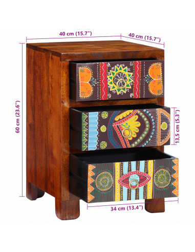 Comodino 40x40x60 cm in Legno Massello di Acacia