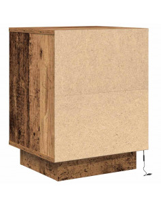 Comodino con Luci LED Legno Antico 38x34x50 cm 2