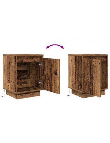 Comodino con Luci LED Legno Antico 38x34x50 cm