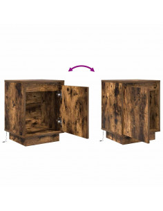 Comodino con Luci LED Rovere Fumo 38x34x50 cm