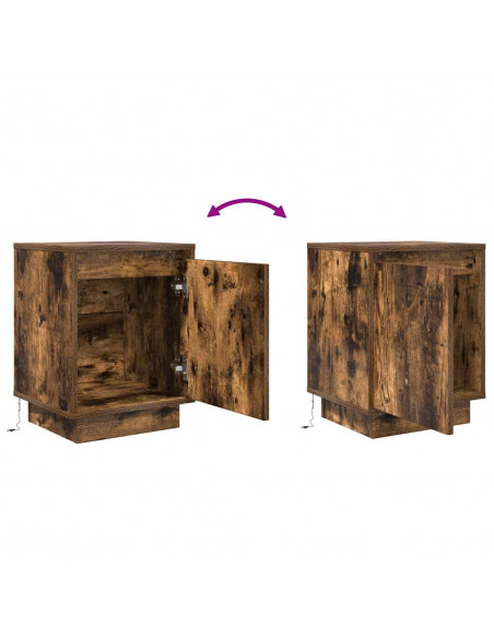 Comodino con Luci LED Rovere Fumo 38x34x50 cm