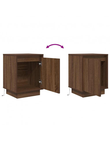 Comodino con Luci LED Rovere Marrone 38x34x50 cm