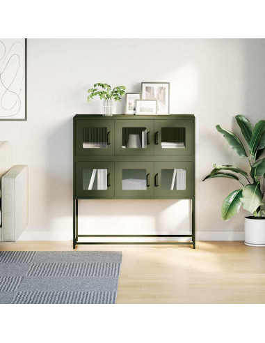 Credenza Verde Oliva 100,5x39x107 cm Acciaio Laminato a Freddo