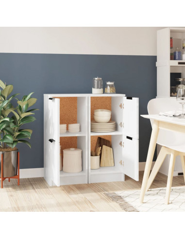 Credenze 2 pz Bianco Lucido 30x30x70 cm in Legno Multistrato