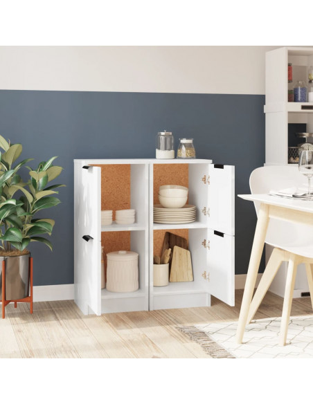 Credenze 2 pz Bianco Lucido 30x30x70 cm in Legno Multistrato