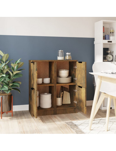 Credenze 2 pz Rovere Fumo 30x30x70 cm in Legno Multistrato