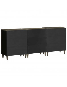 Credenze 3 pz Grigio Chiaro 60x33,5x75 cm Legno Massello Mango 2