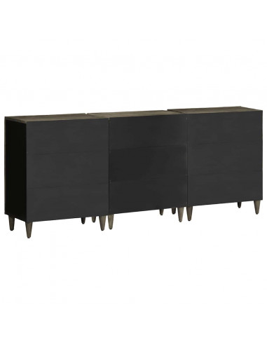 Credenze 3 pz Grigio Chiaro 60x33,5x75 cm Legno Massello Mango