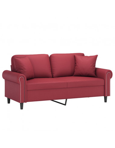 Divano a 2 Posti con Cuscini Rosso Vino 140 cm in Similpelle