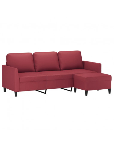 Divano a 3 Posti con Poggiapiedi Rosso Vino 180cm in Similpelle