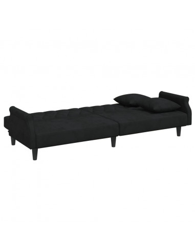 Divano Letto 2 Posti con Cuscini e Poggiapiedi Nero in Velluto