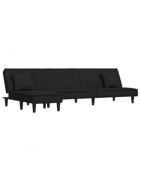 Divano Letto a L Nero 255x140x70 cm in Velluto