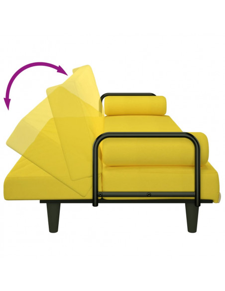Divano Letto con Braccioli Giallo Chiaro in Tessuto