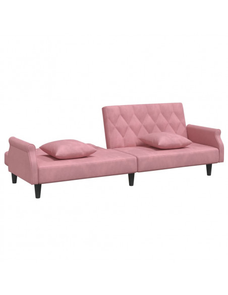 Divano Letto con Braccioli Rosa in Velluto