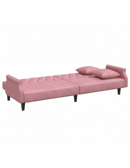 Divano Letto con Braccioli Rosa in Velluto