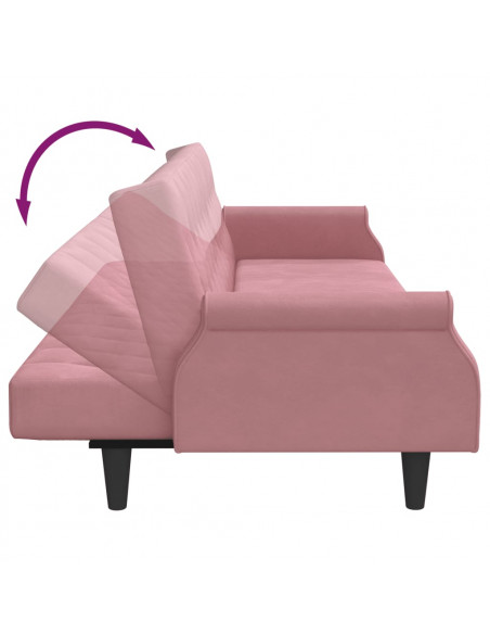 Divano Letto con Braccioli Rosa in Velluto