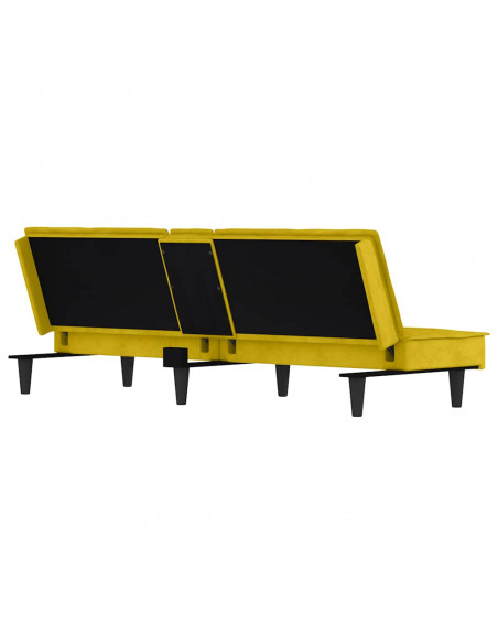 Divano Letto con Portabicchieri in Velluto Giallo