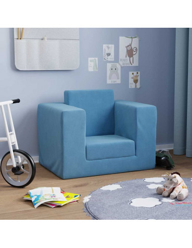 Divano per Bambini Blu in Morbido Peluche