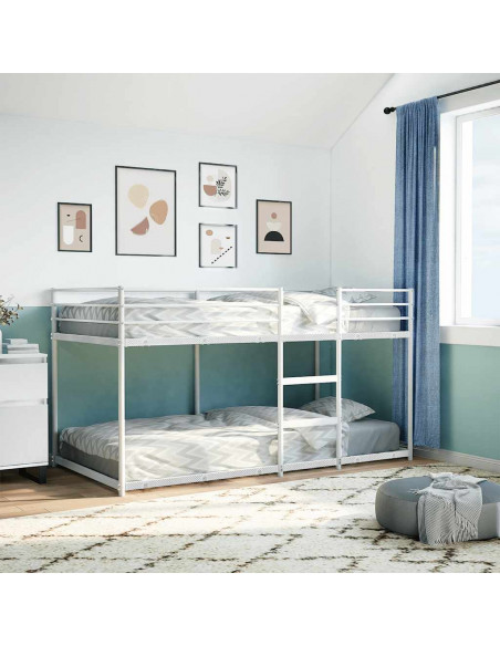 Letto a Castello senza Materasso Bianco 90x200 cm in Acciaio