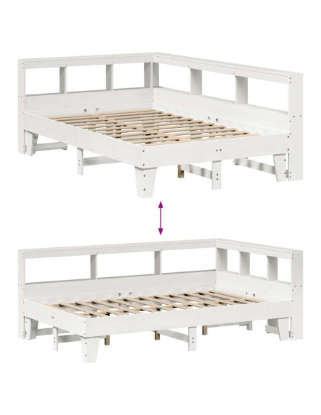 Letto Libreria senza Materasso Bianco 120x190 cm Legno di Pino