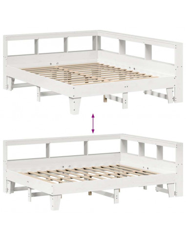 Letto Libreria senza Materasso Bianco 150x200 cm Legno di Pino