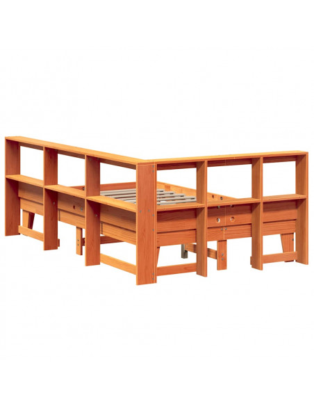 Letto Libreria senza Materasso Marrone Cera 135x190 cm in Pino