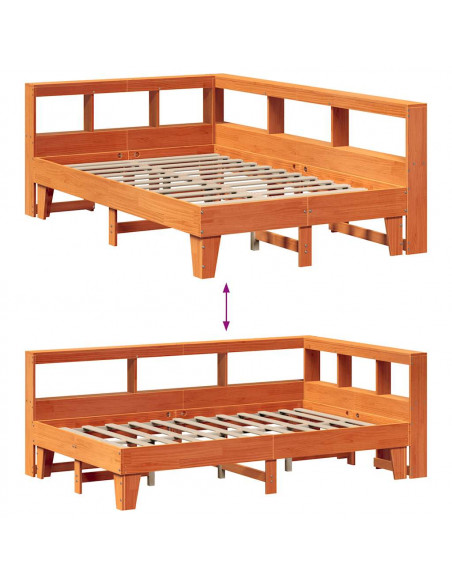 Letto Libreria senza Materasso Marrone Cera 135x190 cm in Pino