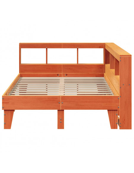Letto Libreria senza Materasso Marrone Cera 140x190 cm in Pino