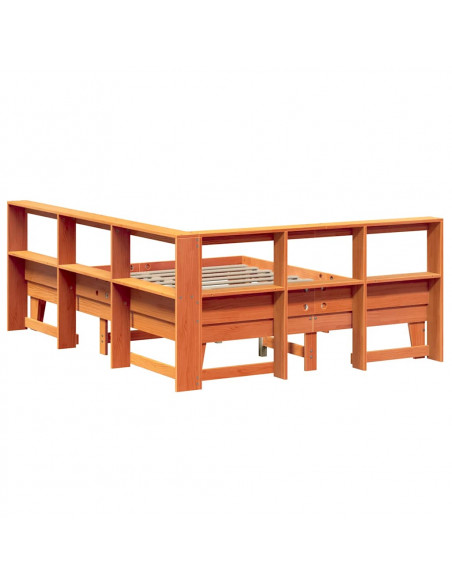 Letto Libreria senza Materasso Marrone Cera 150x200 cm in Pino