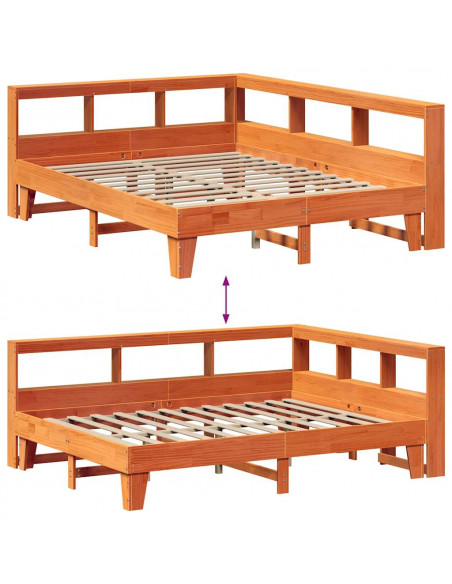 Letto Libreria senza Materasso Marrone Cera 150x200 cm in Pino