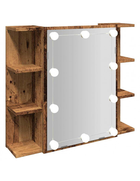 Mobile a Specchio con LED Legno Antico 70x16,5x60 cm
