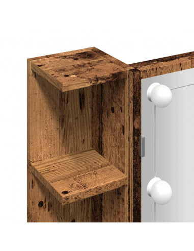 Mobile a Specchio con LED Legno Antico 70x16,5x60 cm