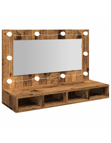 Mobile a Specchio con LED Legno Antico 90x31,5x62 cm