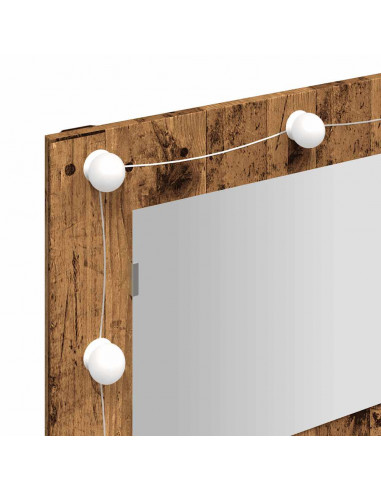 Mobile a Specchio con LED Legno Antico 90x31,5x62 cm