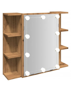 Mobile a Specchio con LED Rovere Artigianale 70x16,5x60 cm 2