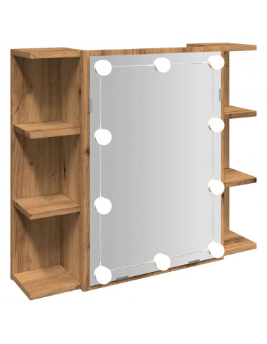 Mobile a Specchio con LED Rovere Artigianale 70x16,5x60 cm