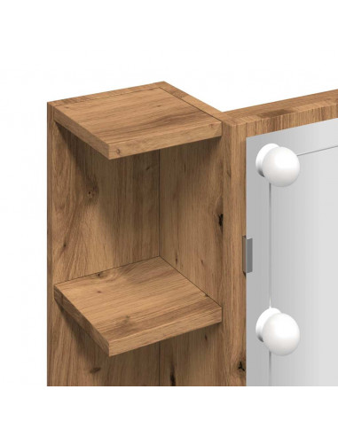 Mobile a Specchio con LED Rovere Artigianale 70x16,5x60 cm