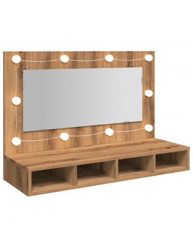 Mobile a Specchio con LED Rovere Artigianale 90x31,5x62 cm