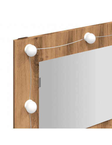 Mobile a Specchio con LED Rovere Artigianale 90x31,5x62 cm