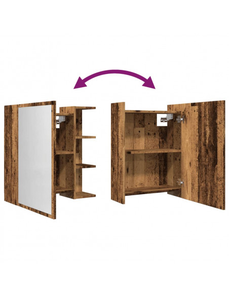 Mobile da Bagno a Specchio Legno Antico 62,5x20,5x64 cm Legno