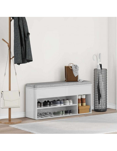Panca Porta Scarpe Bianco Lucido 102x30,5x45 cm Truciolato