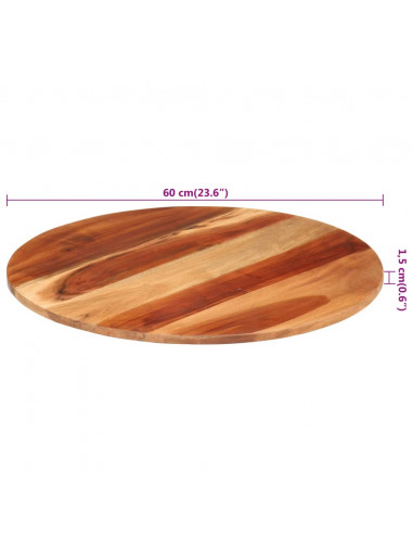 Piano Tavolo in Legno Massello di Acacia Rotondo 15-16 mm 60 cm