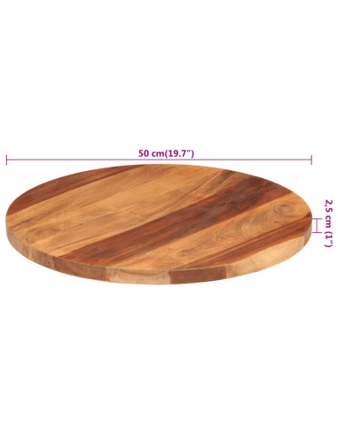 Piano Tavolo in Legno Massello di Acacia Rotondo 25-27 mm 50 cm