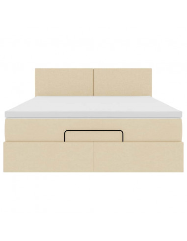 Pouf Letto con Materasso Crema 140x190 cm in Tessuto