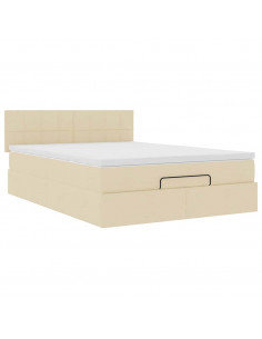 Pouf Letto con Materasso Crema 140x190 cm in Tessuto