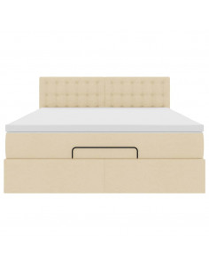 Pouf Letto con Materasso Crema 140x190 cm in Tessuto 2