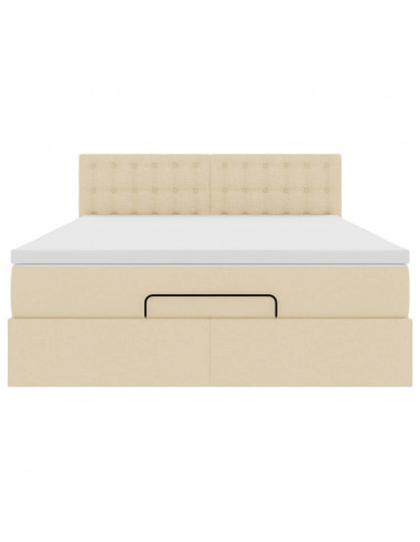 Pouf Letto con Materasso Crema 140x190 cm in Tessuto