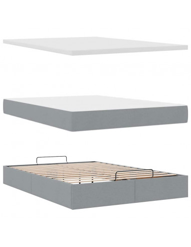 Pouf Letto con Materasso Grigio Chiaro 140x190 cm in Tessuto