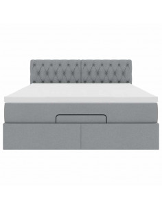 Pouf Letto con Materasso Grigio Chiaro 140x190 cm in Tessuto 2